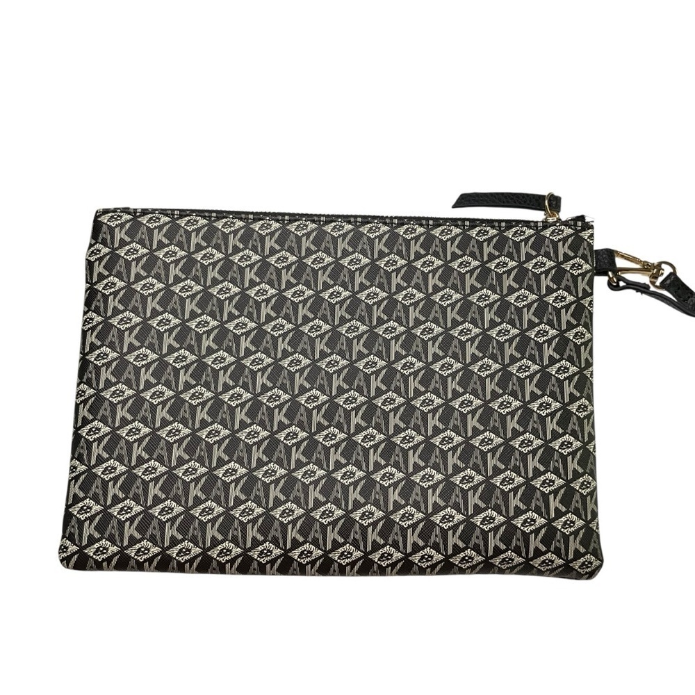 Anne Klein Black and Tan Geometric Clutch with Wristlet Strap - Picture 3 of 6